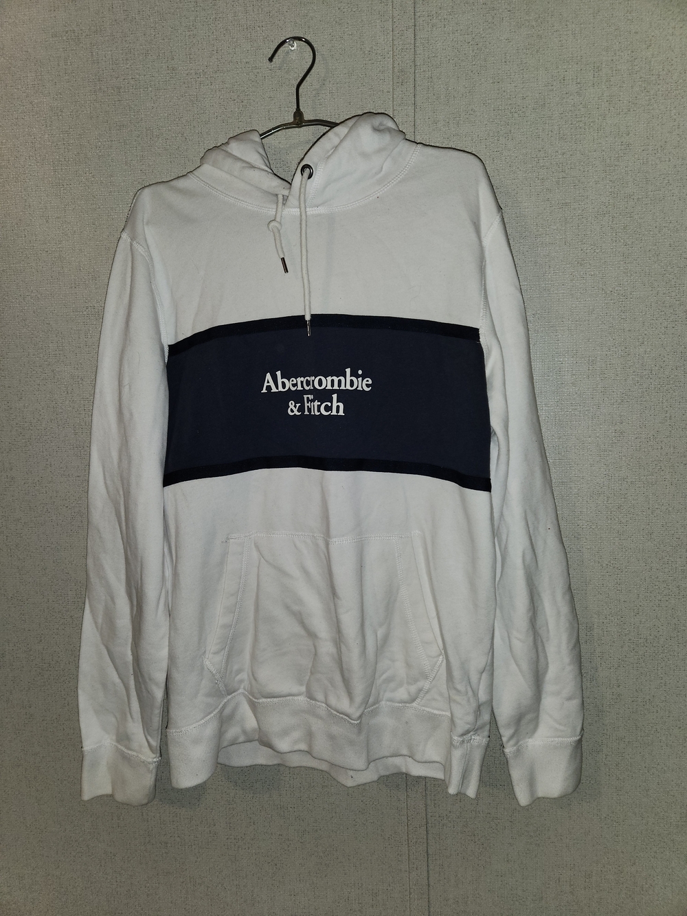 Abercrombie & Fitch White and Navy Logo Hoodie